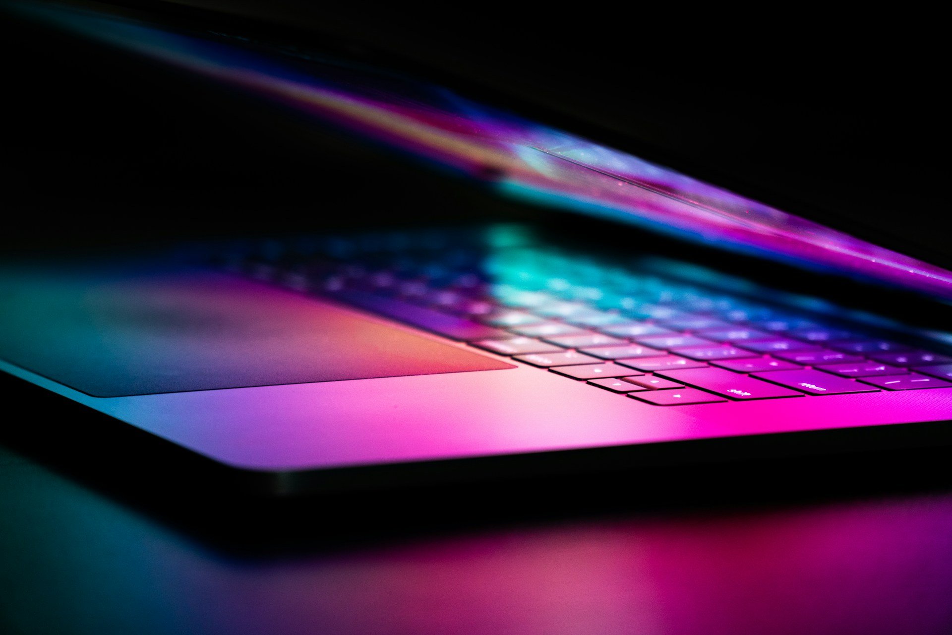 black and purple laptop close up